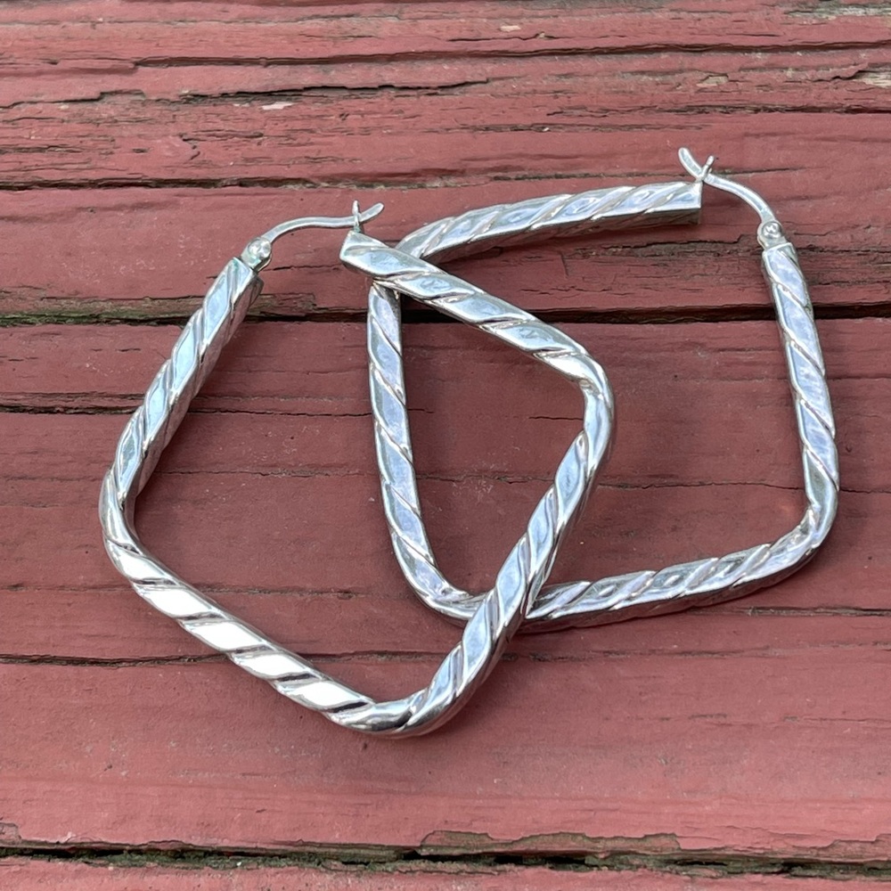 Solid Sterling Silver (.925) Large Square Hoop Earrings